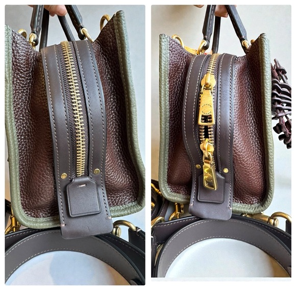 Coach Rogue 25 Color Block Satchel Amy Green and Large Dino Charm - Picture 9 of 15